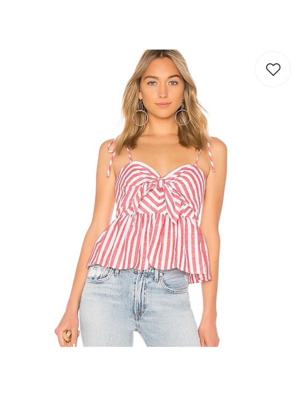 Bardot Striped Tie-Front Peplum Tank Top Red and White stripe